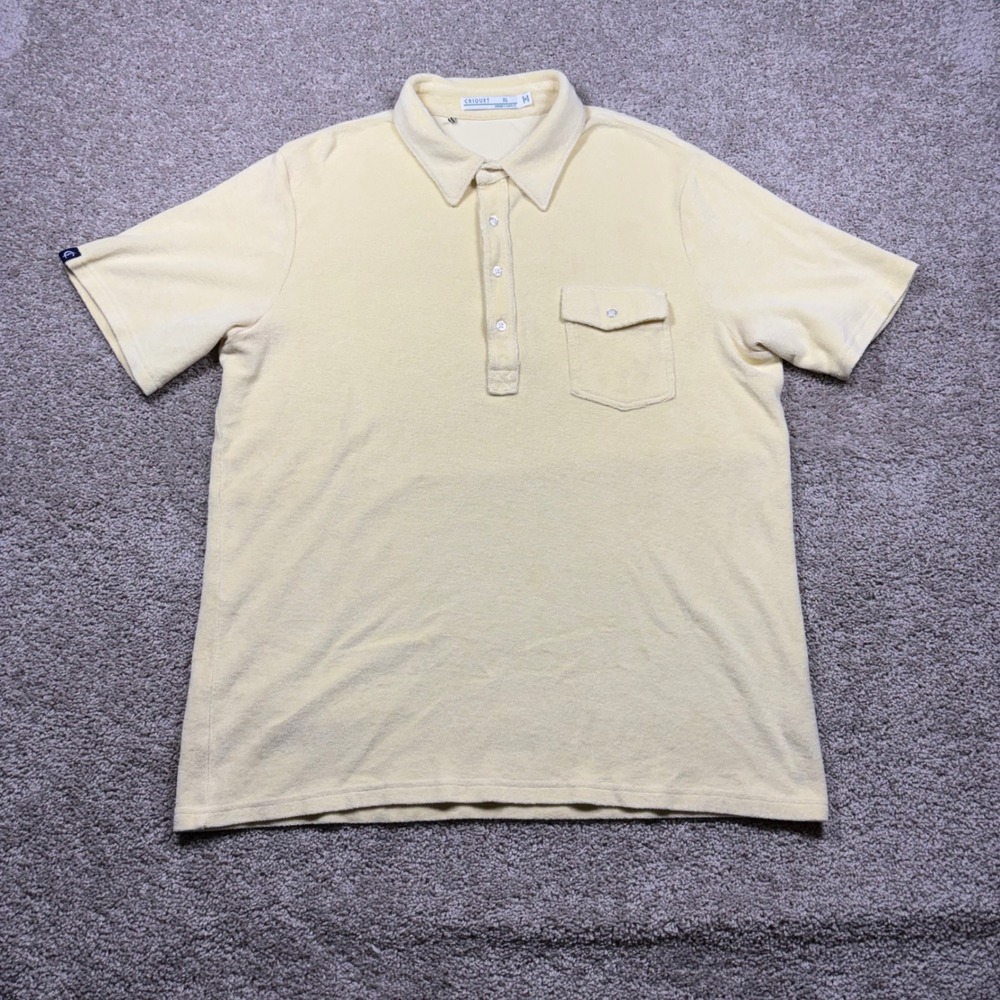 Criquet Mens XL Terry Cloth Polo Shirt Pale Yellow Short Sleeve Cotton